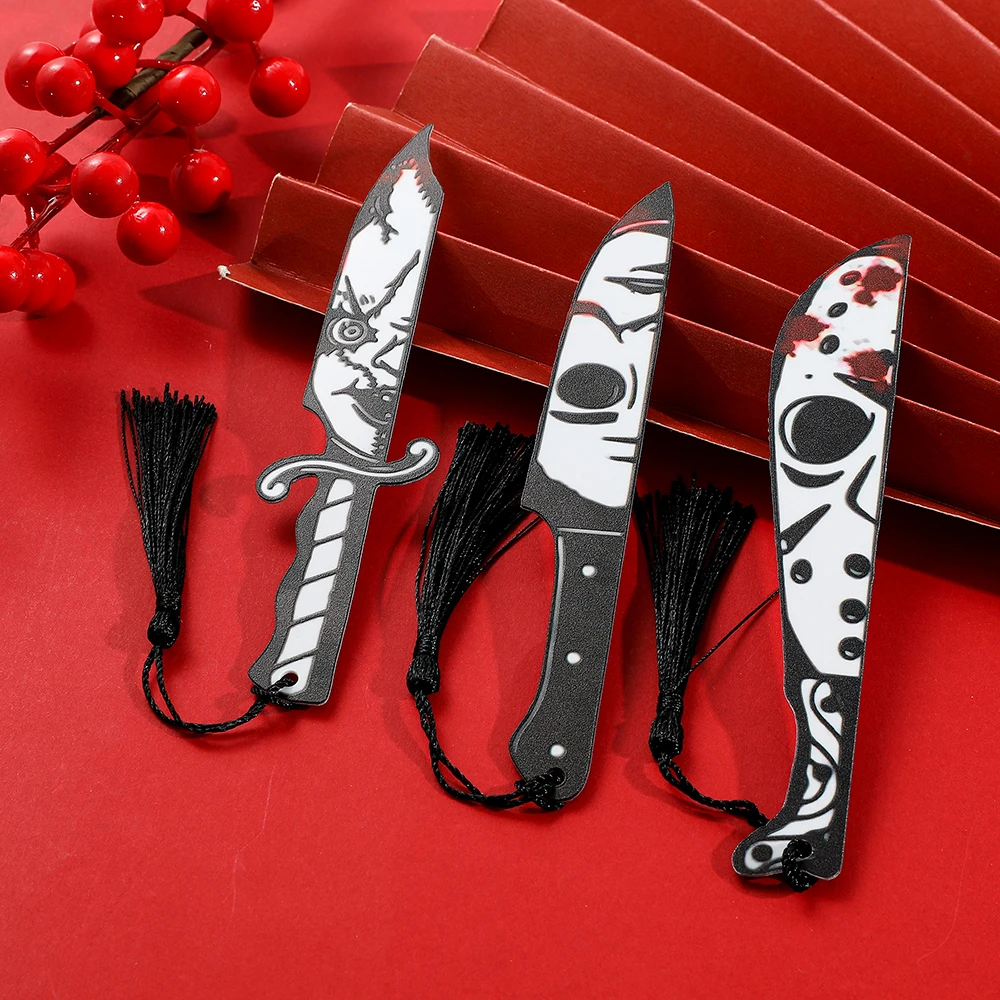 1pcs Terror Killer Knife Bookmark Acrylic Bookmark, Perfect Reading Mark Gift for Movie Fans Written Mark for Men Women