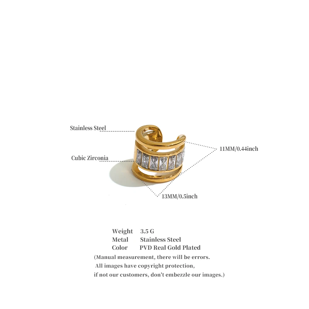 Yhpup 1 Stück Edelstahl Cubic Zirconia Mehrschichtige Ohrklemmen Ohrringe Hohe Qualität Neuheiten Ohne Ohrloch-Lochung Mode-Schmuck – Detail 1