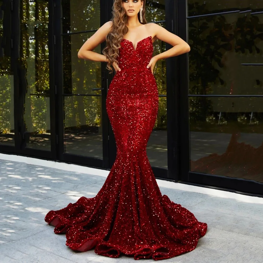 

On Zhu Sexy Off Shoulder Sequin Mermaid Evening Dresses Long Luxury 2023 Sparkly Sweetheart Neck For Women Prom Party Gowns