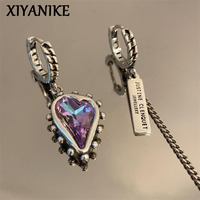 XIYANIKE Vintage Purple Crystal Heart Ssymmetrical Drop Dangle Hoop Earrings For Women Girl Fashion Jewelry Gift Party серь