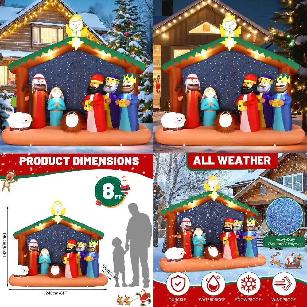 

Large Outdoor Christmas Nativity Scene Inflatable with LED Lights, Baby Jesus Included, Ideal for Yard, Garden, Lawn, Party, Hol