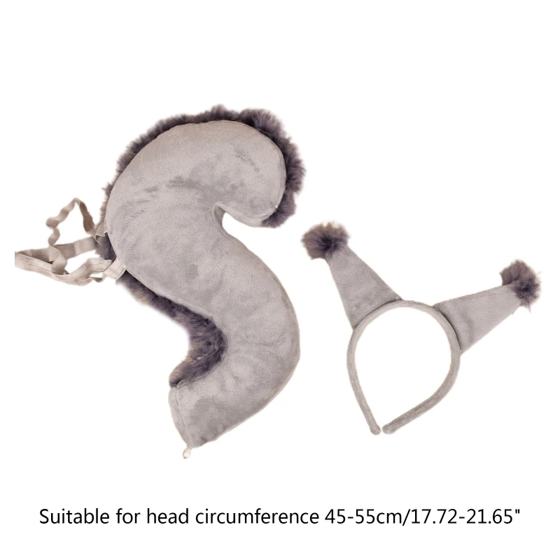 39BD 2pcs Cartoon Squirrel Ears Shape Hairband Color Cosplay Animals Tail Accessories for Boys Girls Kid Party Headband