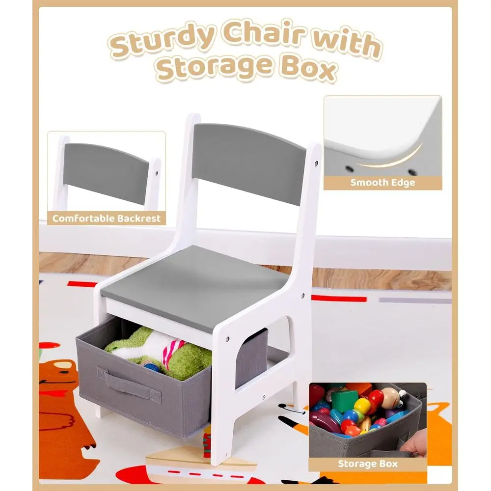 Gray 2-in-1 Kids Table with 2 Chairs and Storage, Building Blocks Compatible Activity Set for Boys & Girls