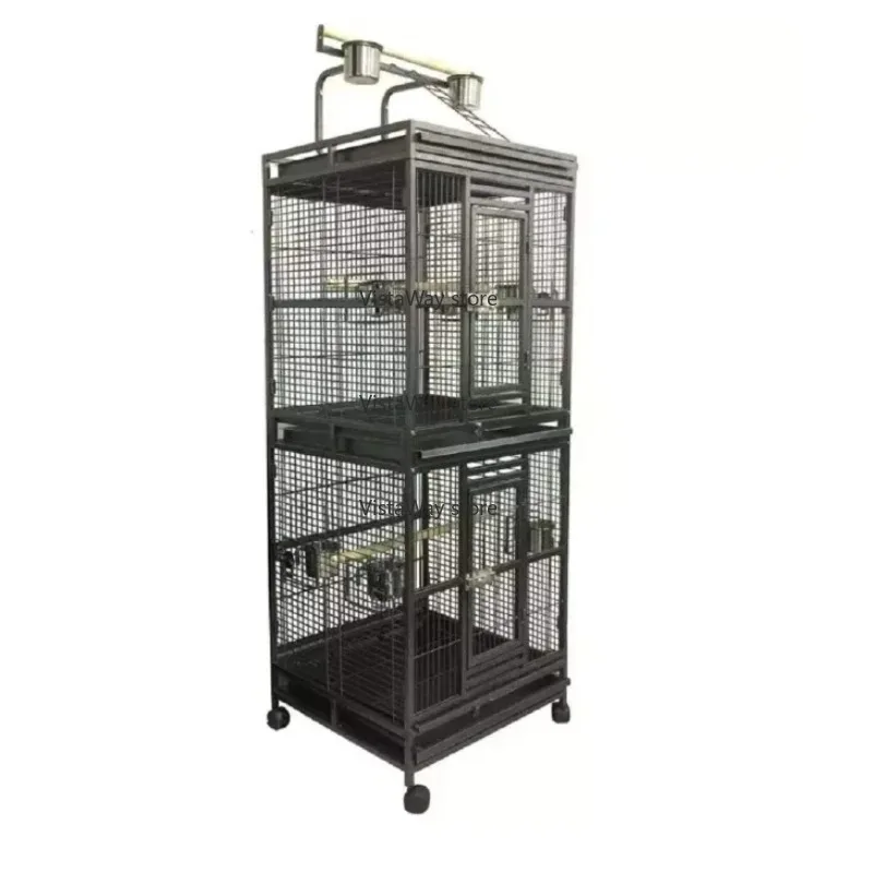 Large 2-in-1 Bird Cage for African Grey Parrots - Twin Double Aviary with Play Roof, Ladder & Wheels, Suitable for Cockatiels