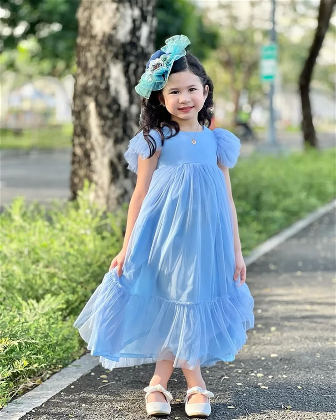 Sukienki dla dziewczynek na wesele, na przyjęcie, z tiulu, proste, warstwowe, z dzwonkowymi rękawami, w kształcie litery A, długie, na urodziny, spotkanie rodzinne, suknia wieczorowa.