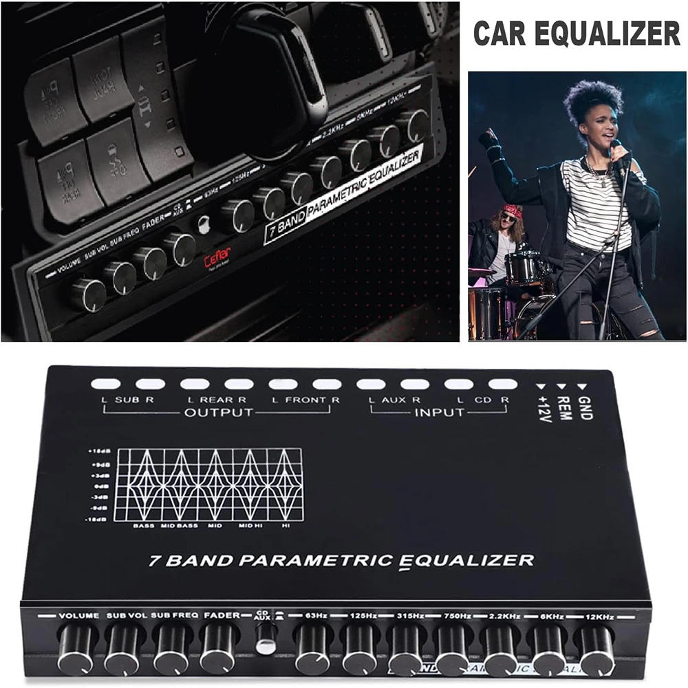 7 Band Car Equalizer Multifunctional Car Audio EQ Tuning Crossover Amplifier Parametric Equalizer Car Audio Equalization