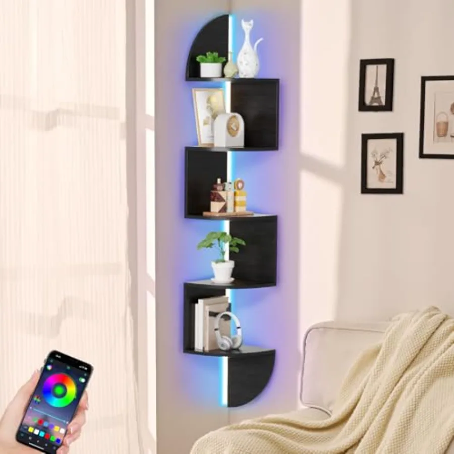 

Угловая полка-стеллаж на 5 уровней с LED-подсветкой, настенные плавающие полки для демонстрации, подставка для спальни и гостиной