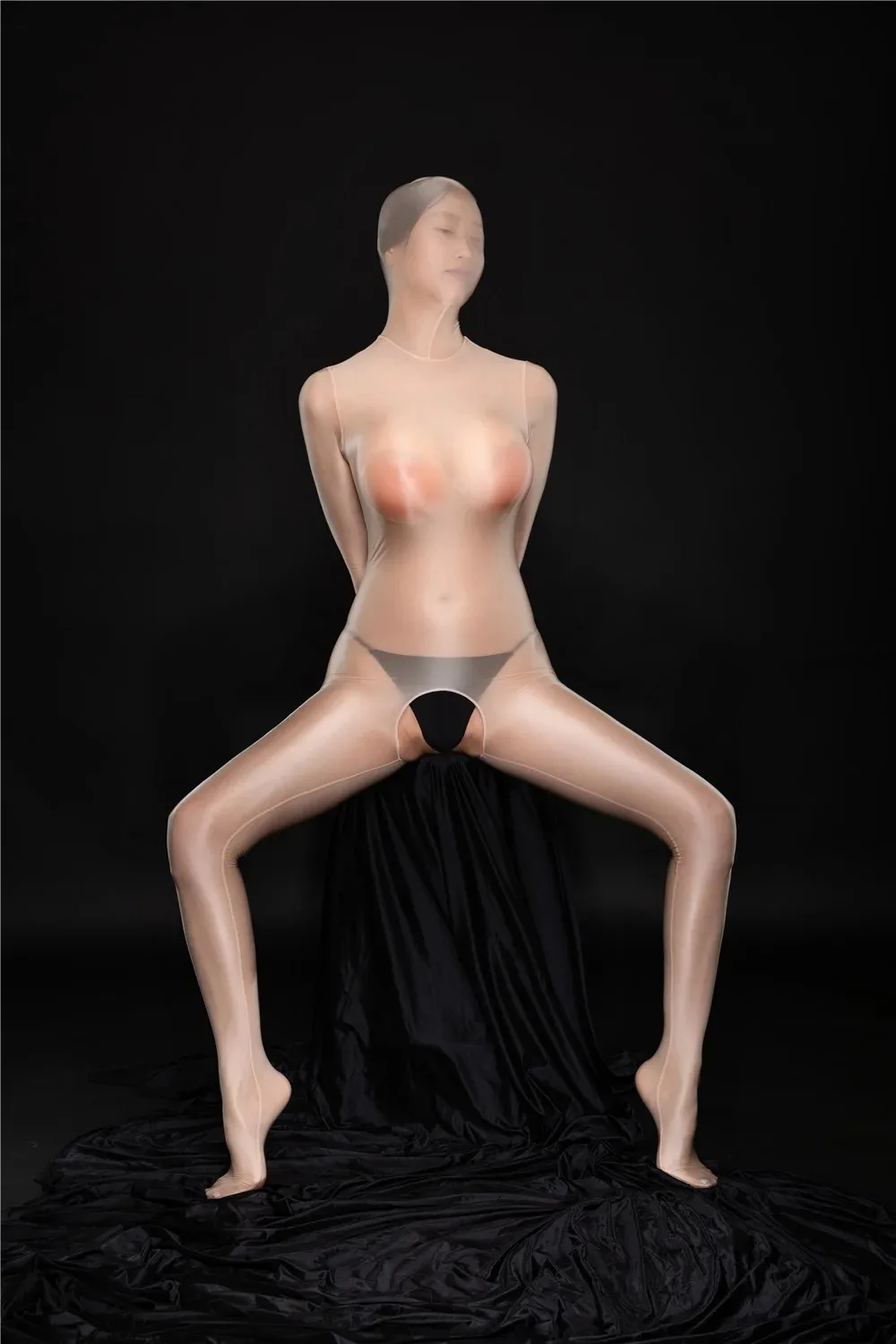

Women's Full Cover Bodysuit Oil Glossy Open Crotch Exotic Tights Thin Sheer See Through Breathable Cosplay high elastic Leotard