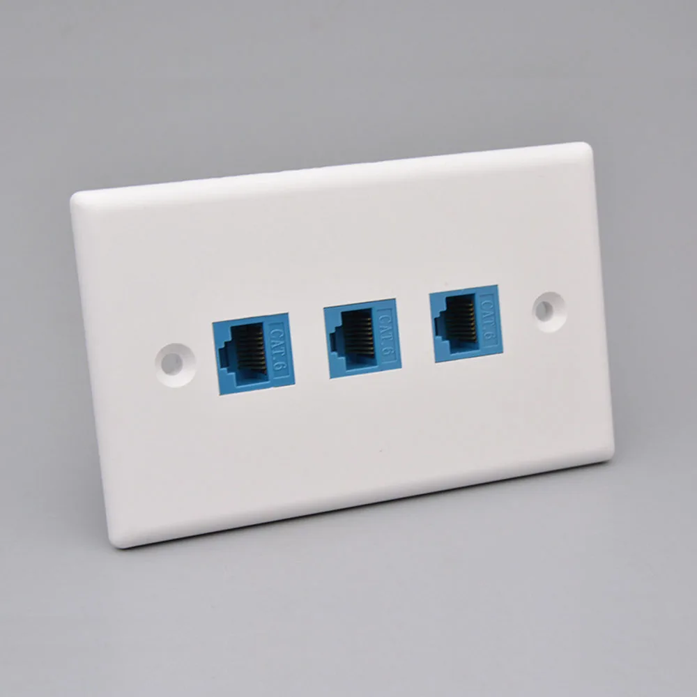 3-Pass Socket Box CAT6 Gigabit Network Socket Ethernet Cable Faceplate Networking Port 120 Type Cable Installation Outlet