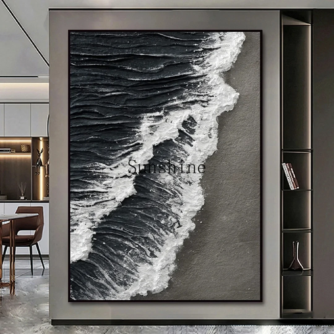 Restaurant background wall decoration high-grade black and white gray beach mural