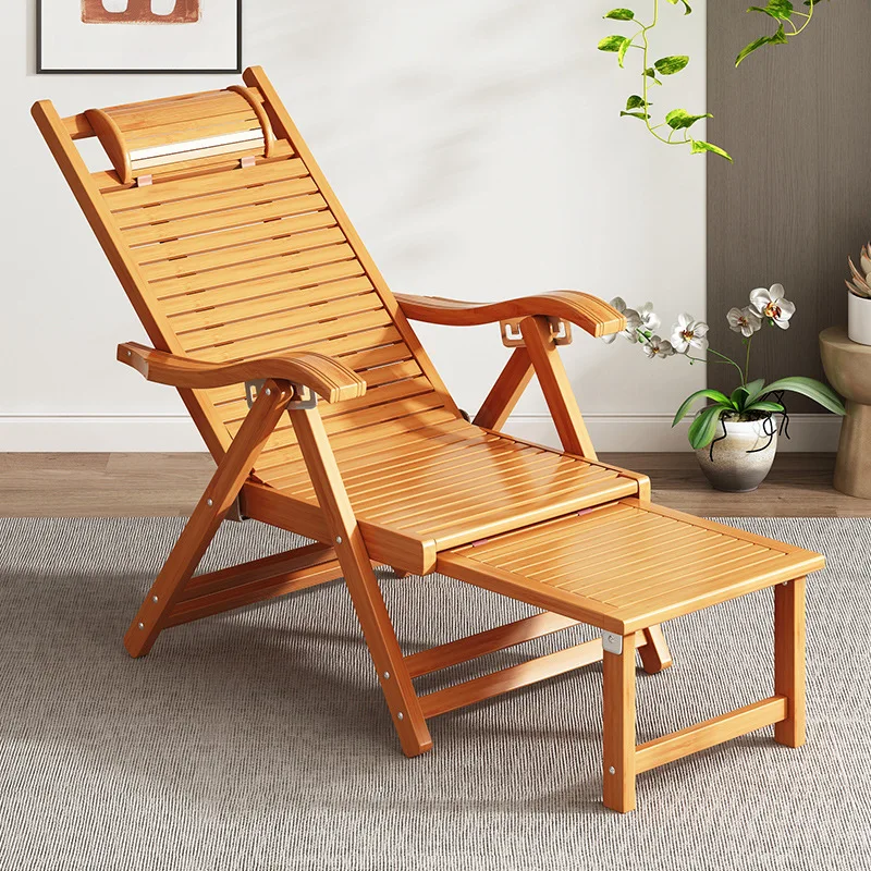 

Sturdy Armchair Household Bamboo Chair Reclining Chair Folding Lunch Break Elderly Leisure Can Lie Flat Durable Nap Alcony Style