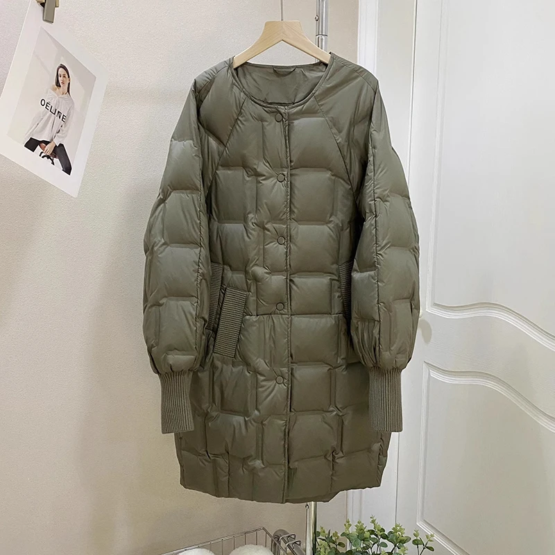Winter Lange Rundhals Daunenjacke Weibliche Einreiher Stepp Parker Outwears Frauen 90 Weiße Ente Unten Verdickung Mantel