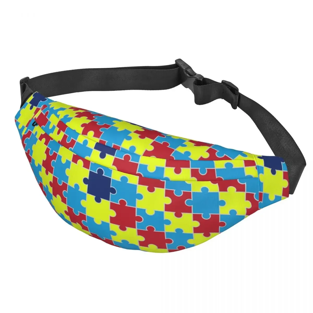 Custom Autism Awareness Blue Puzzle Piece Pattern Fanny Pack Camping Men Women Sling Crossbody Waist Bag Phone Money Pouch