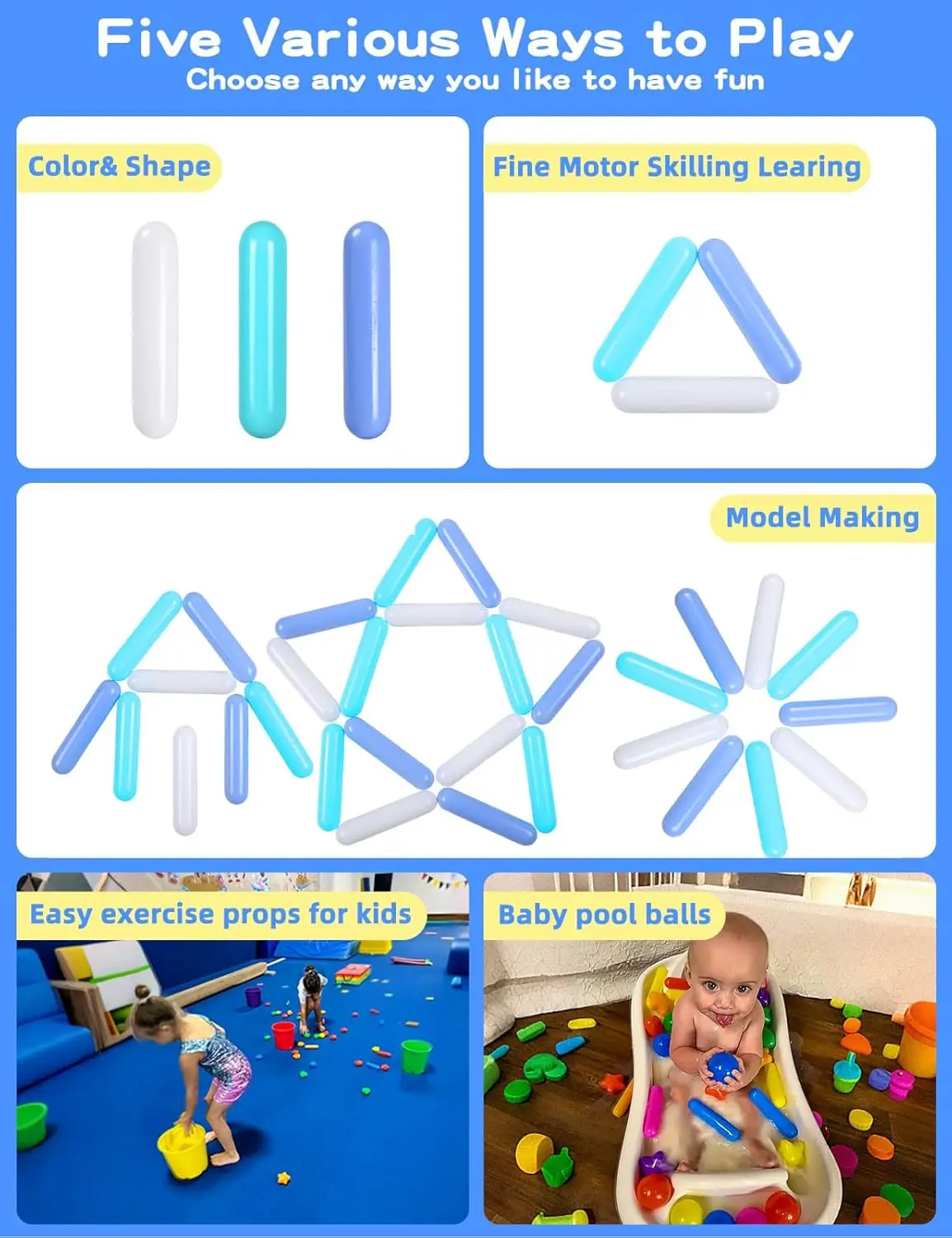 Ball Pit Balls for Toddlers - Pack of 50 Ball Pit Balls 5.12inches Long Shapes Crush Proof Plastic Balls for Toddlers Ball Pits