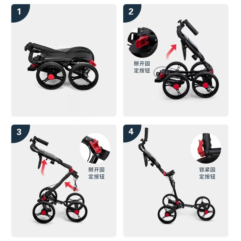 Golf foldable four-wheel ball chartered cart trolley umbrella holder kettle holder