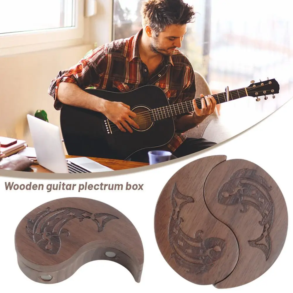 Portable Guitar Pick Holder Handmade Pick Storage Box Tai Chi Styling Rotating Open Guitar Plectrums Cases Box With 2 Picks