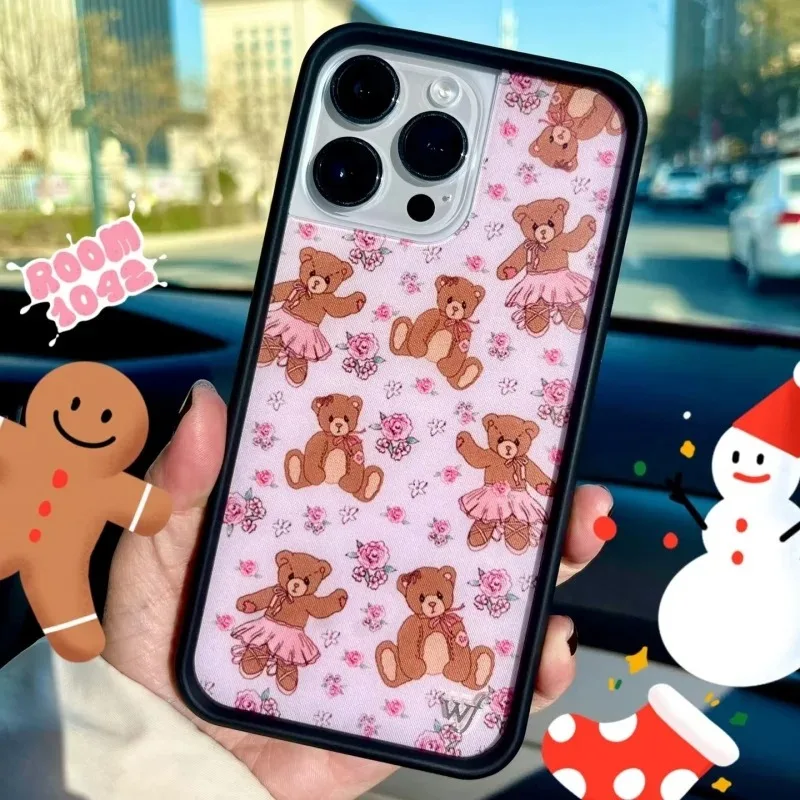 

Cute Cartoon Bear-y Ballet Wildflower Phone Case for iPhone 11 12 13 14 15 16 17 Pro Max Plus wf ballet skirt Bear skirt Cover﻿﻿