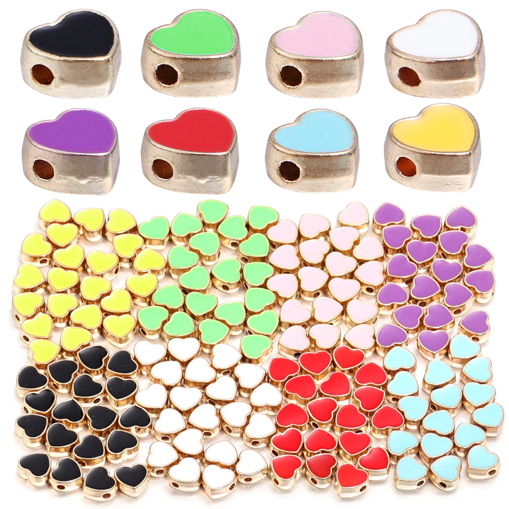 10Pcs/Lot 8mm Alloy Double Sided Beads Love Heart Shape Enamel Beads For DIY Crafts Gift Ornament Decoration Finding Accessories