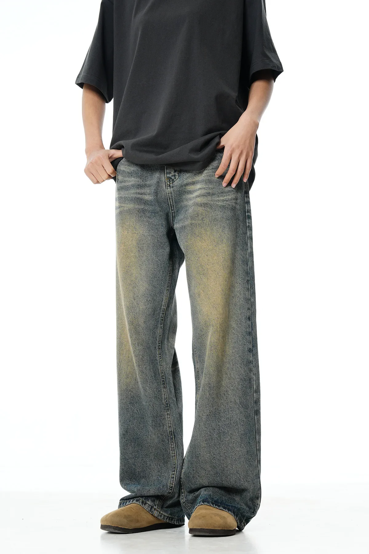 

Джинсы мужские винтажные мужские мешковатые джинсовые брюки 2025 новая уличная одежда широкие свободные джинсовые брюки модные потертые прямые брюки