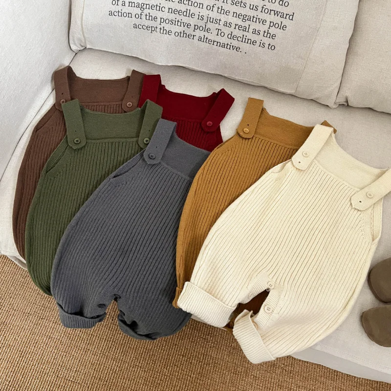 0-3Y New Baby Boys Girls Knitted Romper Casual Sleeveless Jumpsuits Autumn Winter Infant Kids One-piece Suit Clothing