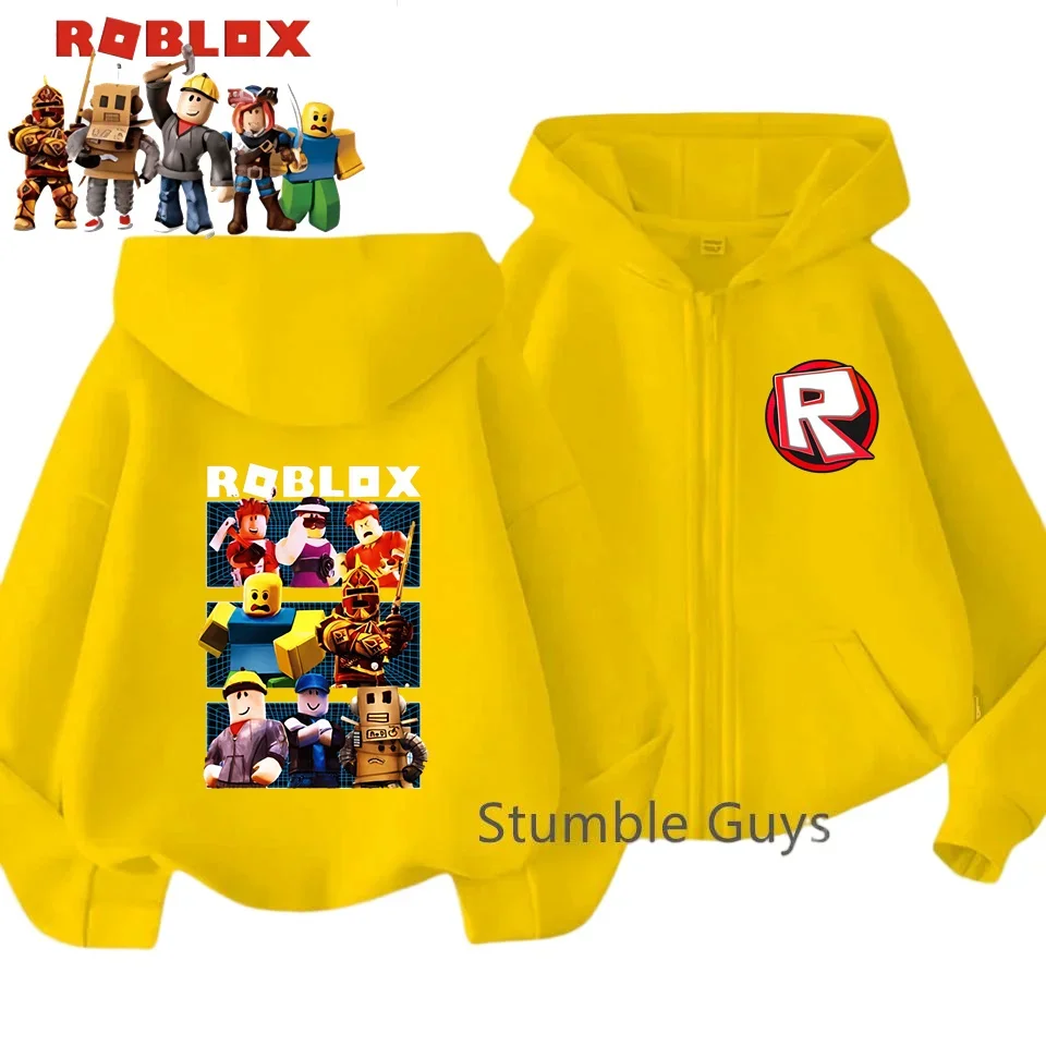 سويت شيرت Roblox Kids لربيع الخريف بقلنسوة بسحاب، سويت شيرت عصري مطبوع عليه لعبة للأولاد والبنات