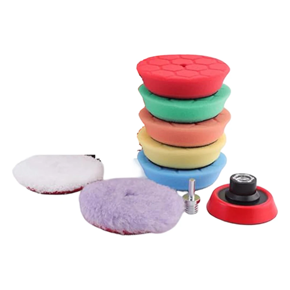 9 Piece Detailing Pad Set with Foam Wool and Finishing Pads Designed for 80mm Backing Plates Used in Automotive Paint Correction
