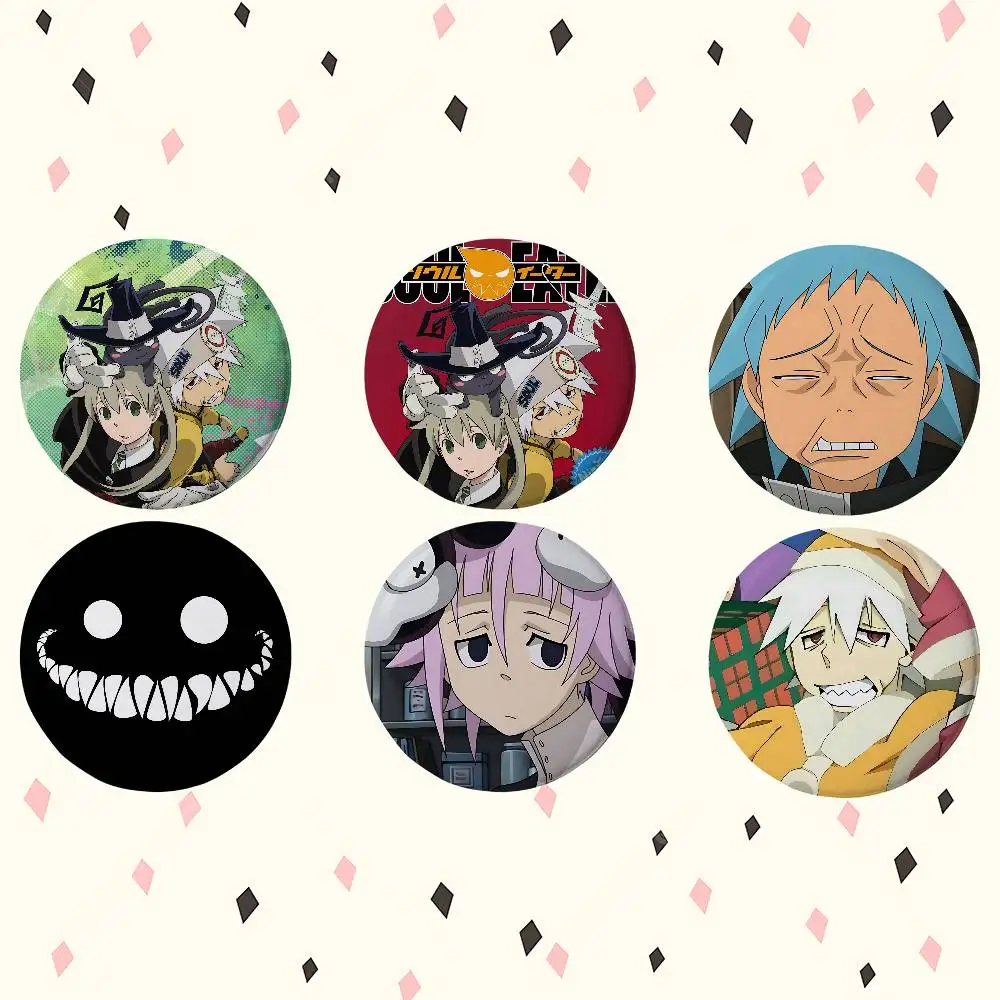 Anime S-SOUL EATER Premium Tinplate Round Lapel Pins: Cute Badge Brooches For Shoulder Bag Accessories, Souvenir Gifts