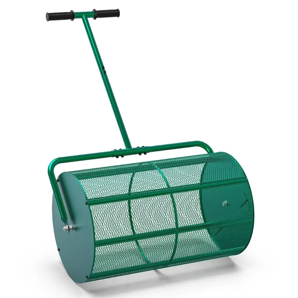 Compost Spreader Roller Lightweight Metal Mesh Lawn Fertilizer Drop Seeder Garden Tool T Handle 24In Peat Moss Spreader Easy Use