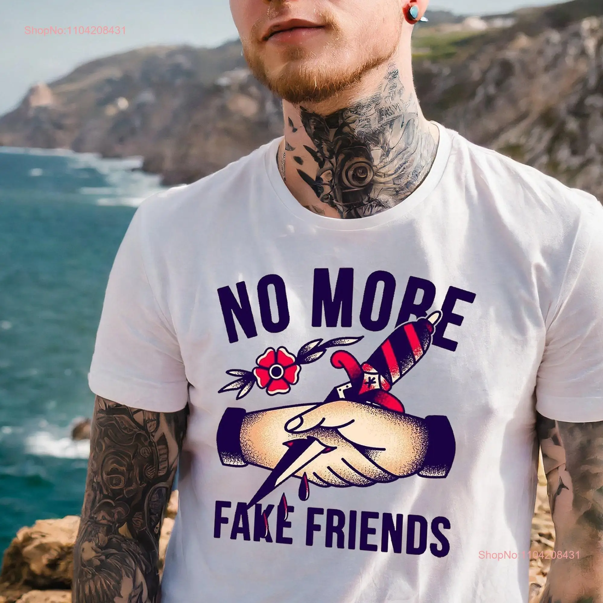 No more Fake Friends T Shirt white Oldschool Newschool Tattoo design Loyalty Friendship Christmas Crewneck