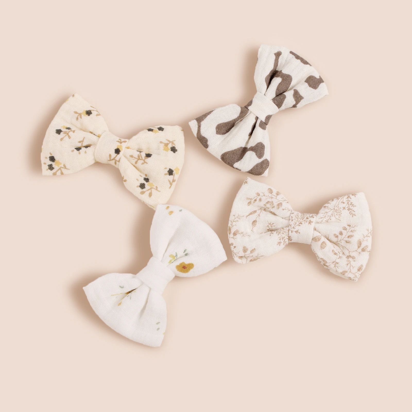 4Pcs/Set Cotton Bow Clips For Girls Baby Cute Printed Muslin Hairpins Kids Daily Decor Bangs Clips Children Hair Accessories