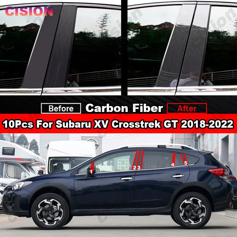 Glossy Black Carbon Fiber Car Door Window Column BC Pillar Post Trim Cover PC Mirror Effect For Subaru XV Crosstrek GT 2018-2022