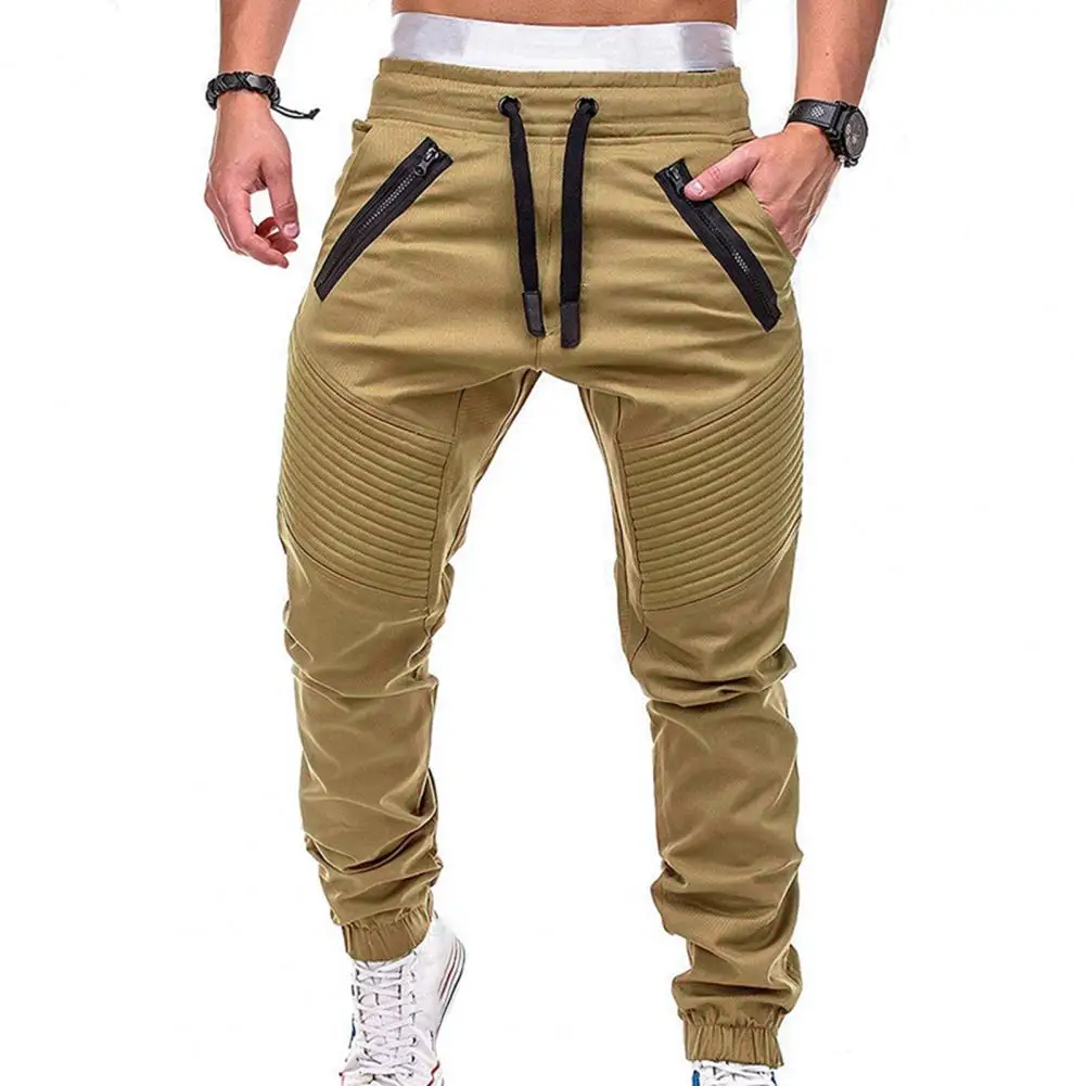 Autumn Winter Men Sport Sweatpants Streetwear Trousers Pants Men Stripes Drawstring Zipper Pockets Cargo Pants Men's Overalls