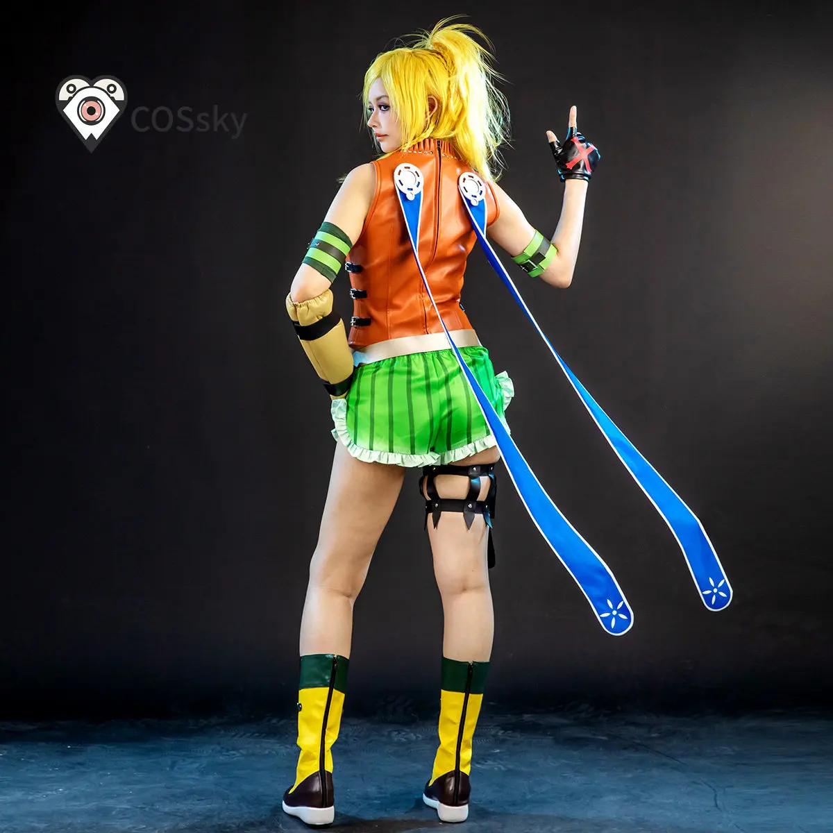 Disfraz de Cosplay de Rikku del Juego Final Fantasy X, Conjunto de Top de Cuero, Pantalones Cortos, Guantes y Accesorios para Halloween, Uniforme de Rikku para Hombre y Mujer