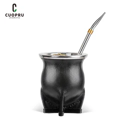 Argentina Yerba Mate Cup With Ceramic liner Straw Tea Gourd Mug One Bombilla Mate (Straw) a Cleaning Brush