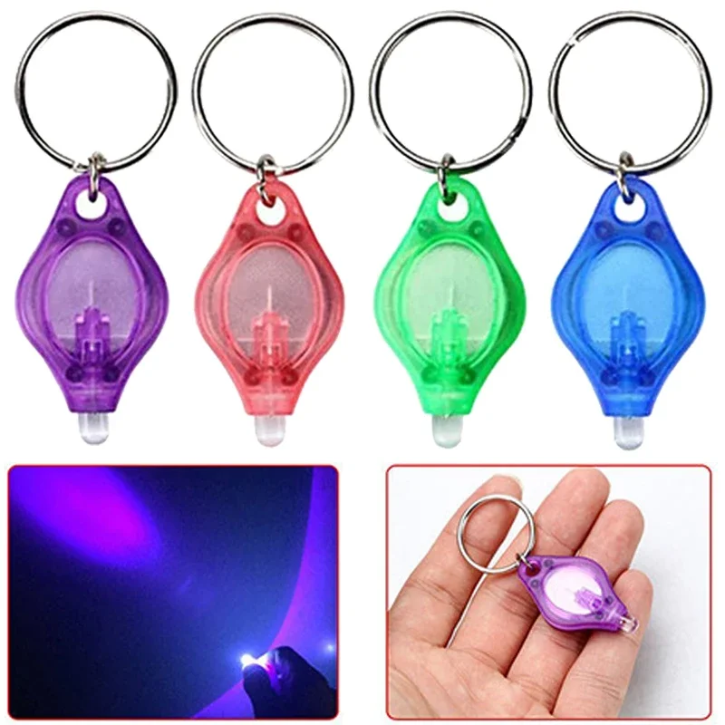 Mini LED Flashlight Battery Powered Keychain Lamps Colorful Ultraviolet Small Torch Portable Pocket Lighting for Outdoor Camping