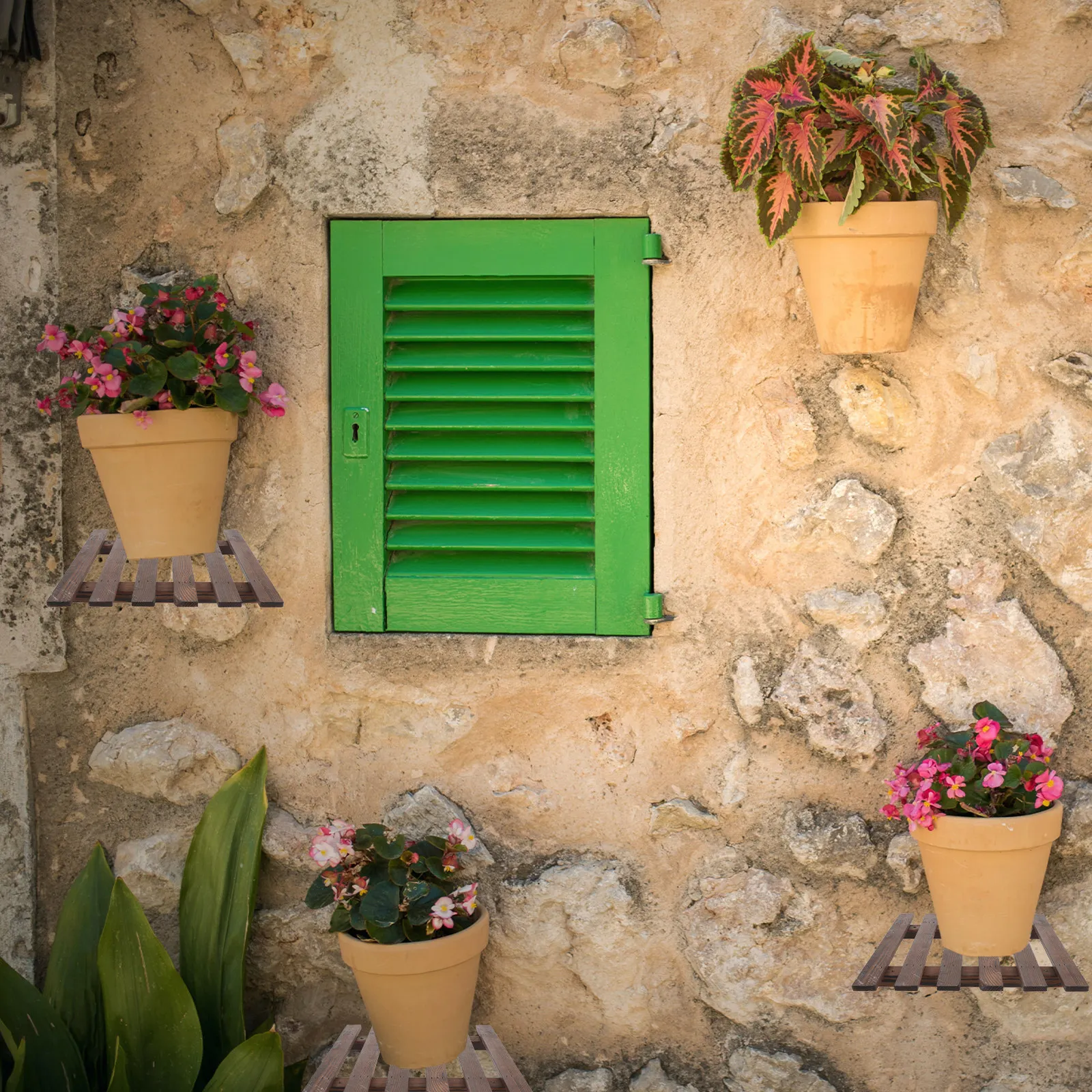 1Set Wooden Wall Mounted Outdoor Wall Plant Rack Fall Home Decor Planter Ladder Plants Lanterns Towels Modern Minimalist