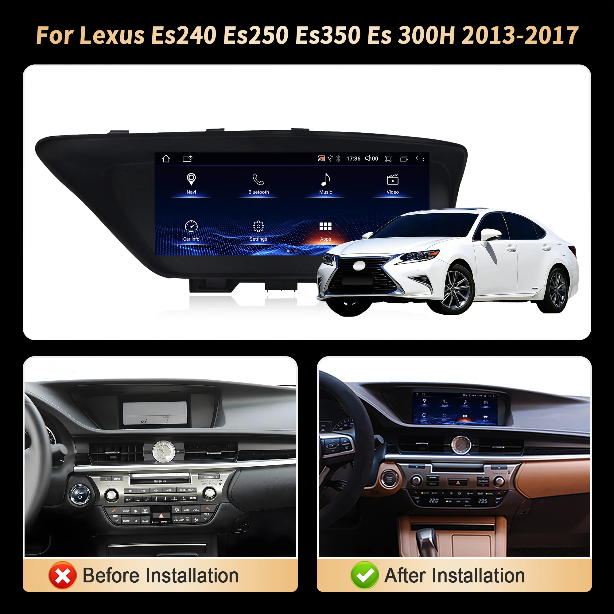 10.25 inch Android 14 Radio Carplay BT For Lexus Es240 Es250 Es350 Es 300H 2013 - 2018 GPS Split Screen Wireless Snapdragon 680