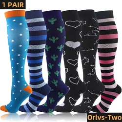 Running Men Compression Socks Funny Cactus Animal Pattern Sports Golf Tube Outdoor Hiking Pressure Knee High Stockings