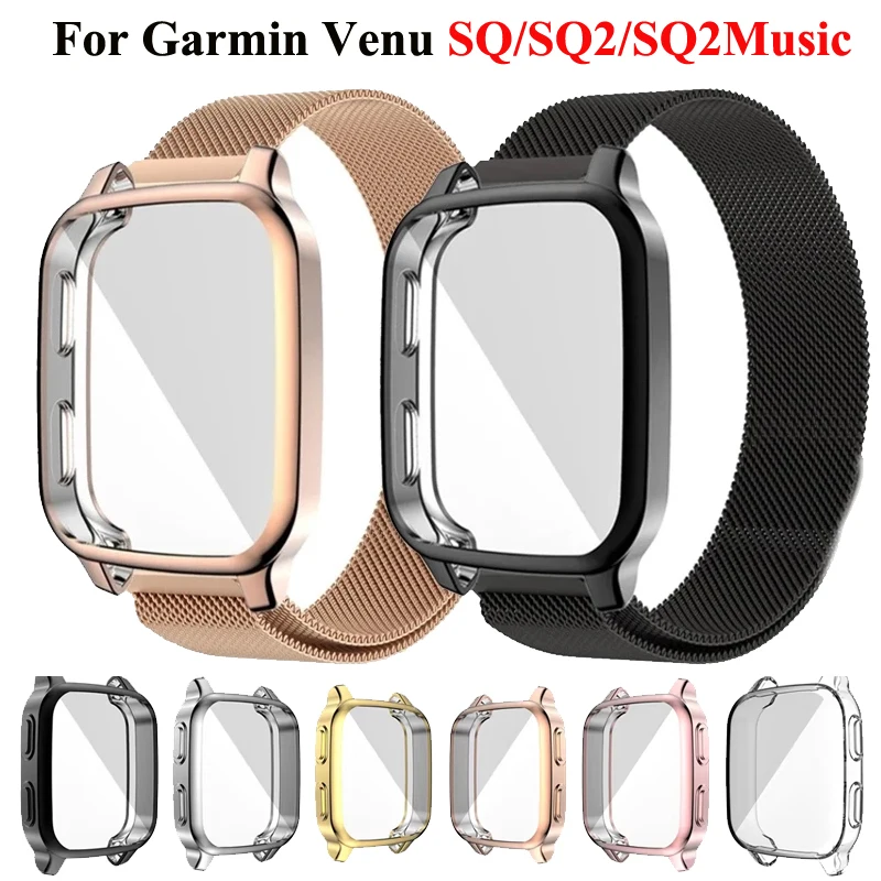 Magnetisches Band + Hülle für Garmin Venu SQ 2, Musik, Metall, Edelstahl, Milanese-Armband für Garmin Venu SQ SQ2 Uhrenarmband