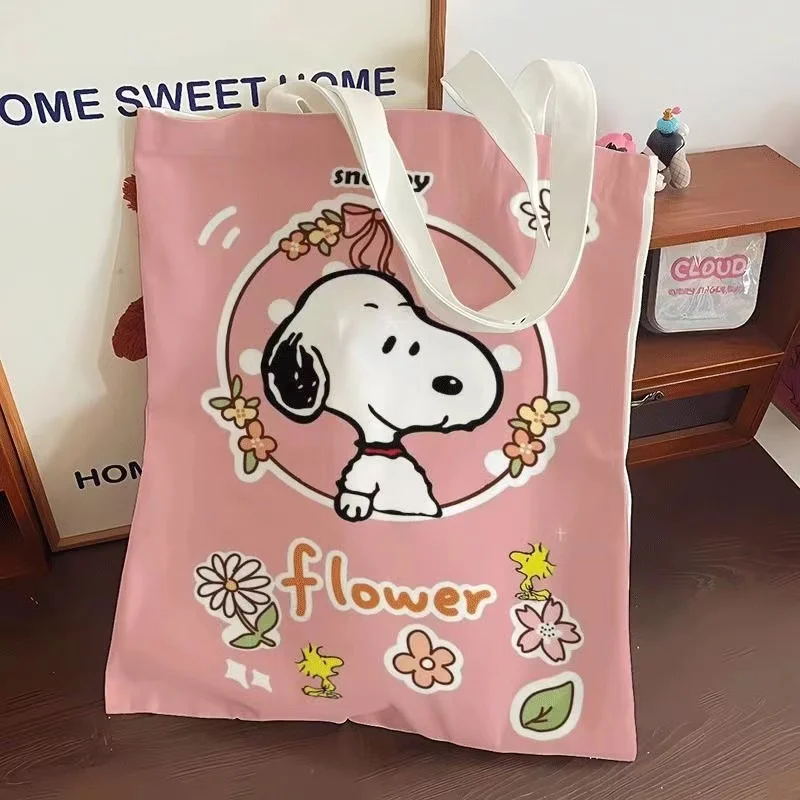 Snoopy cartoon print pattern handbag good-looking women's men's zipper canvas bag shopping bag youth shoulder bag gift wholesale