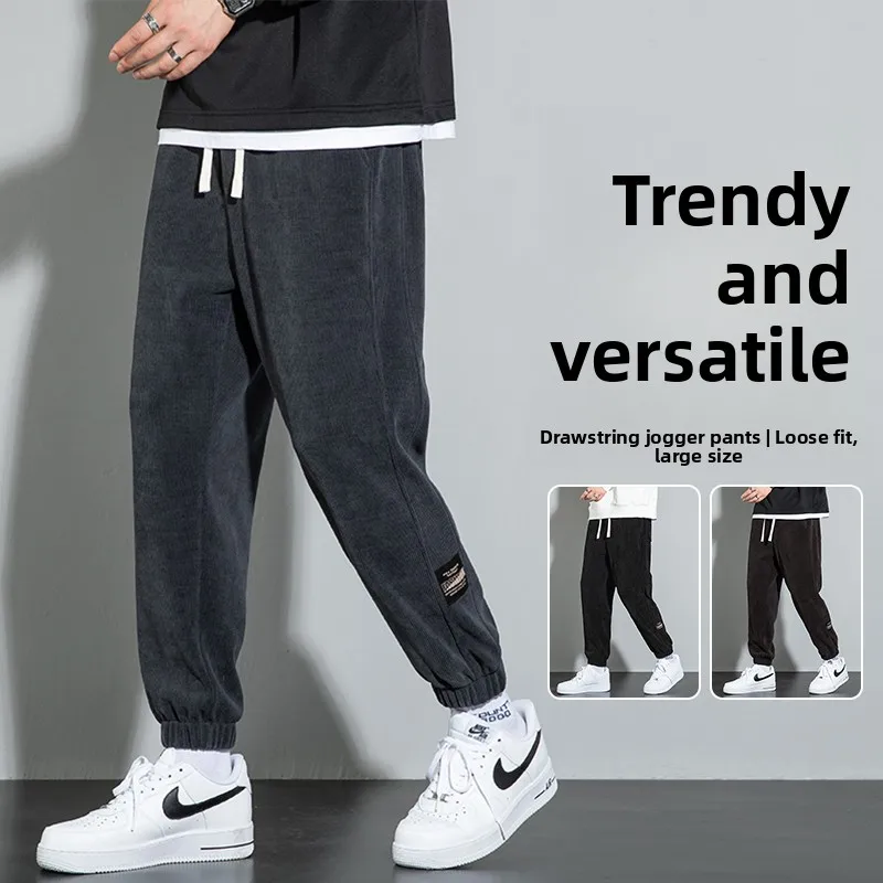 

Мужские хлопковые спортивные повседневные брюки свободного кроя больших размеров в стиле Харадзюку, длинные брюки для осени и весны