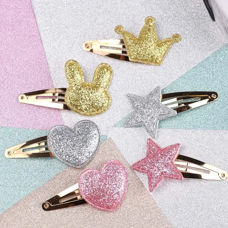 Oaoleer 6Pcs/set Cute Crown Glitter Hair Clips For Baby GirlsGold Silver Star Love Heart Hairpin Barrettes Kids Hair Accessories