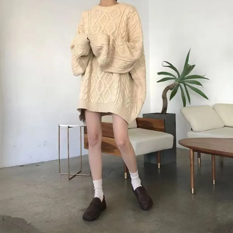 2022 Winter Fall New Women Sweaters Pullovers Oversize Knitted Lantern Sleeve Sweater Solid Fashion Minimalist Knitwear Simple