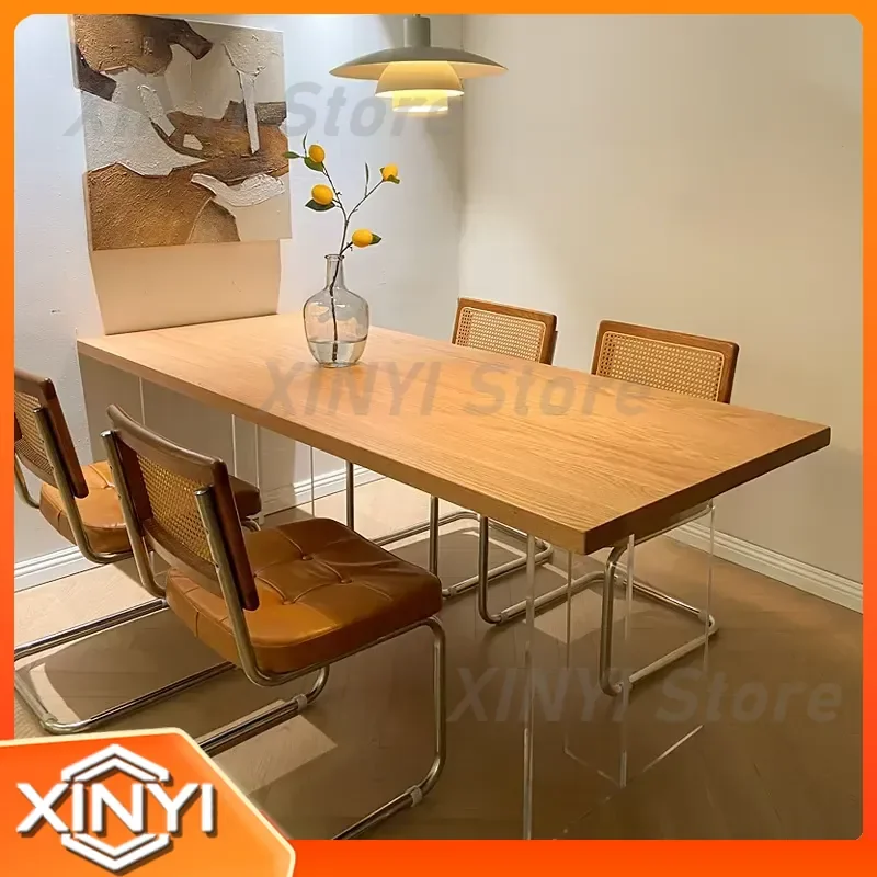Japanese Acrylic Suspended Solid Wood Dining Table for Small Space Home Decor Medieval Style Ash Wood Rectangular Log Table