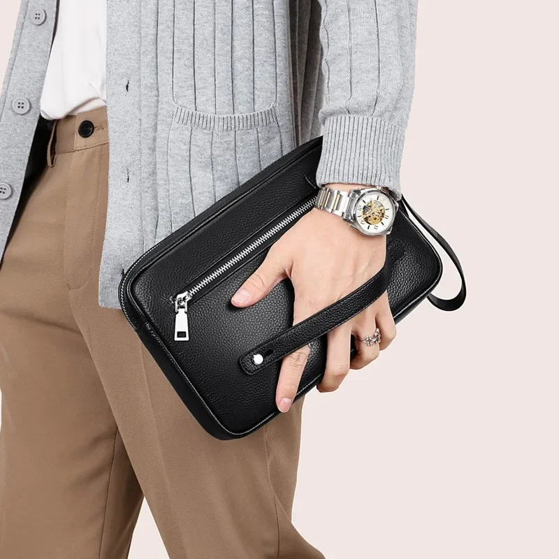

Men's cowhide leather large capacity handbag High quality Business Solid Color Card Pack File package designer luxury bag WT163