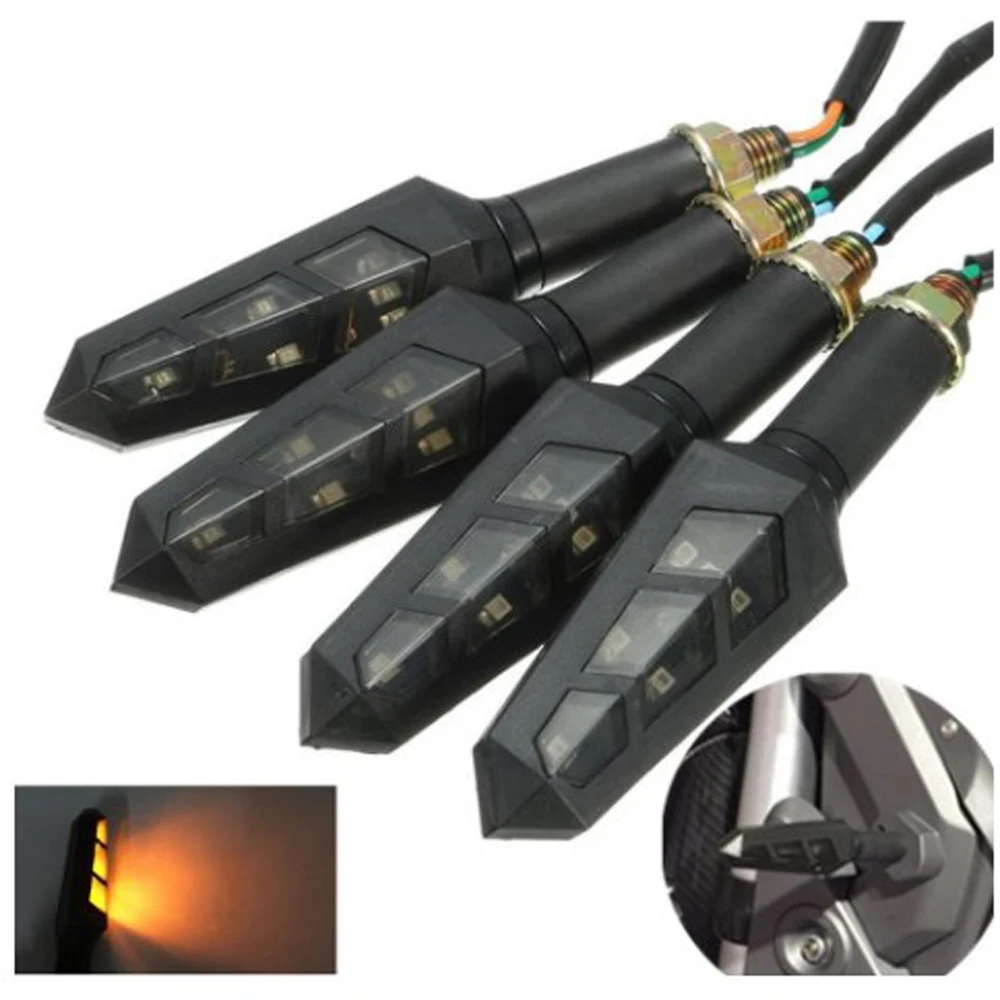 1/2/4pc Universal Water Flicker Flowing LED Motorcycle Turn Signal Light 6 LED Indicators Blinkers Flexible Amber Light Lamp 12V