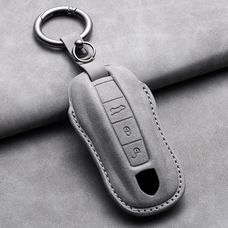 Leather Car Key Cover Case Shell For Porsche Panamera Carman Macann Bobst Cayenne 911 970 981 991 996 Keychain Key Accessories