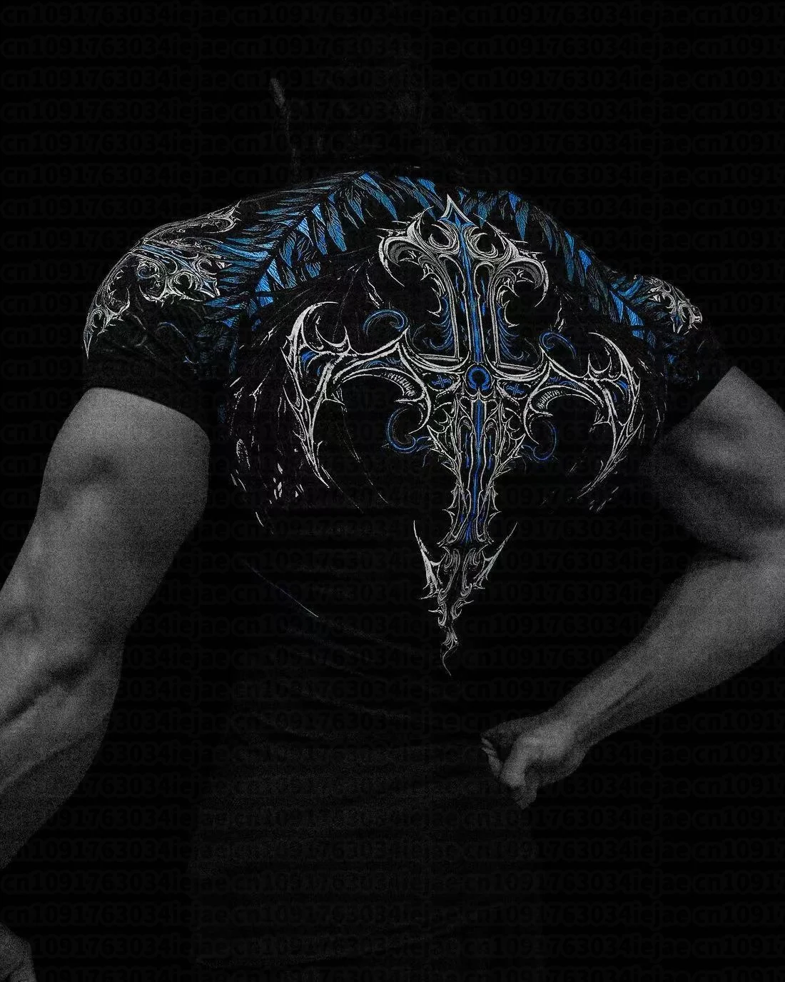 Herren Kinder Schnelltrocknendes Kompressions-T-Shirt mit Gothischem Roten Kreuz Flügel-Rückenaufdruck T-Shirt Bodybuilding Workout Kurzarm Sportshirt Top – Detail 5