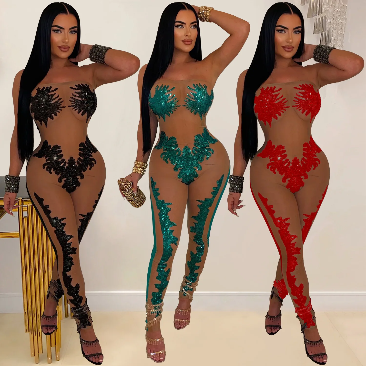 Nightclub fashion sexy women's clothing sexy print sleeveless backless long pants jumpsuit women's birthday party clothing