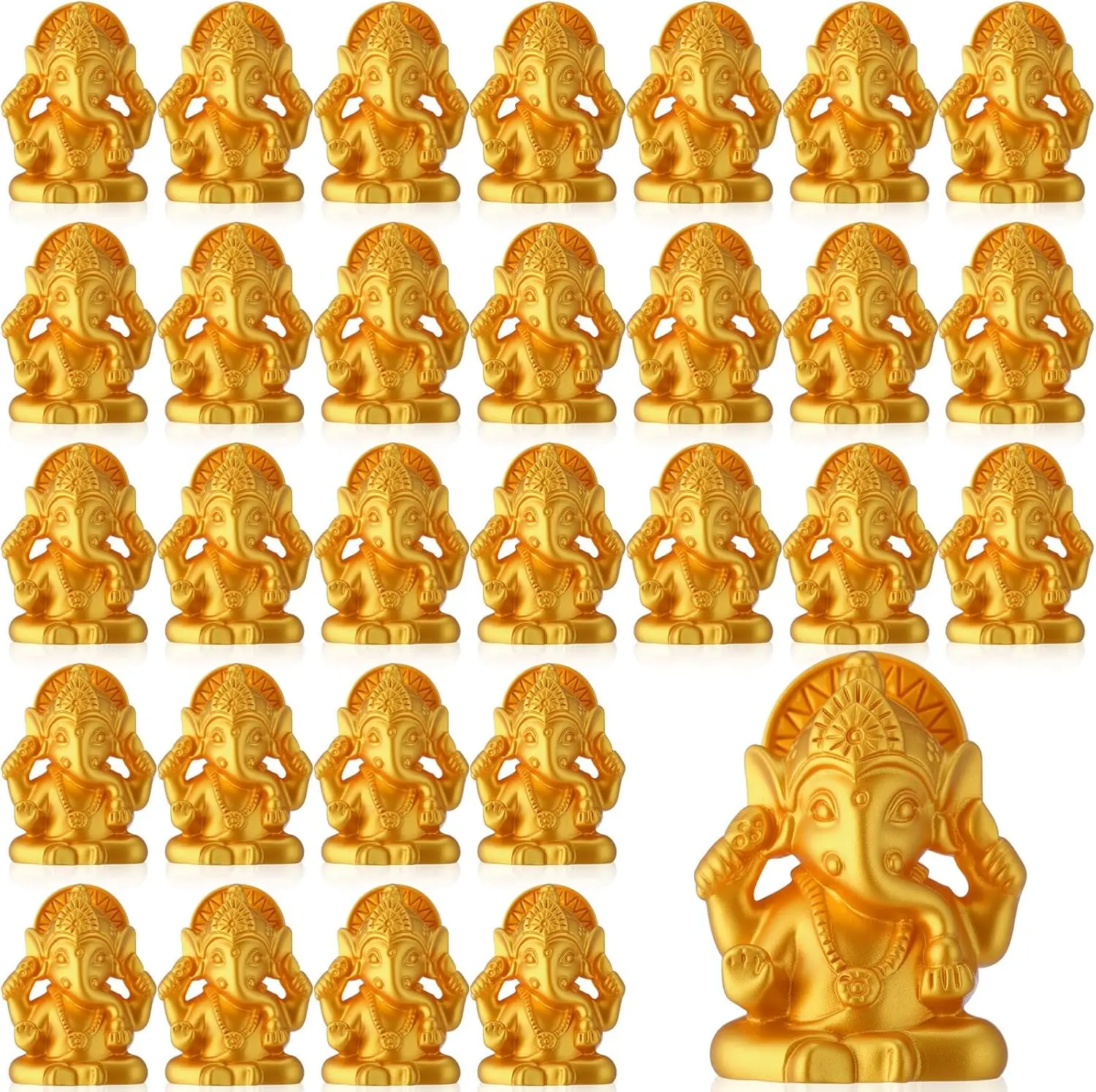 30 PCS Indian Return Gifts for Pooja Gold Resin Small Elephants Statues Bulk Ganesha Diwali Decor Symbol of Lucky Wealth Prosper